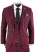 Mens 3 Piece Wine Herringbone Wool Tweed Retro Suit - Upperclass Fashions 