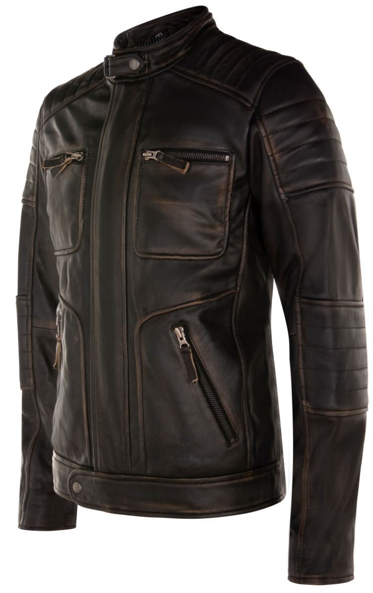 Mens Vintage Leather Retro Biker Jacket - Zakinthos