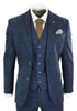 Mens 3 Piece Navy Blue Tweed Herringbone Vintage Classic Suit - Upperclass Fashions 