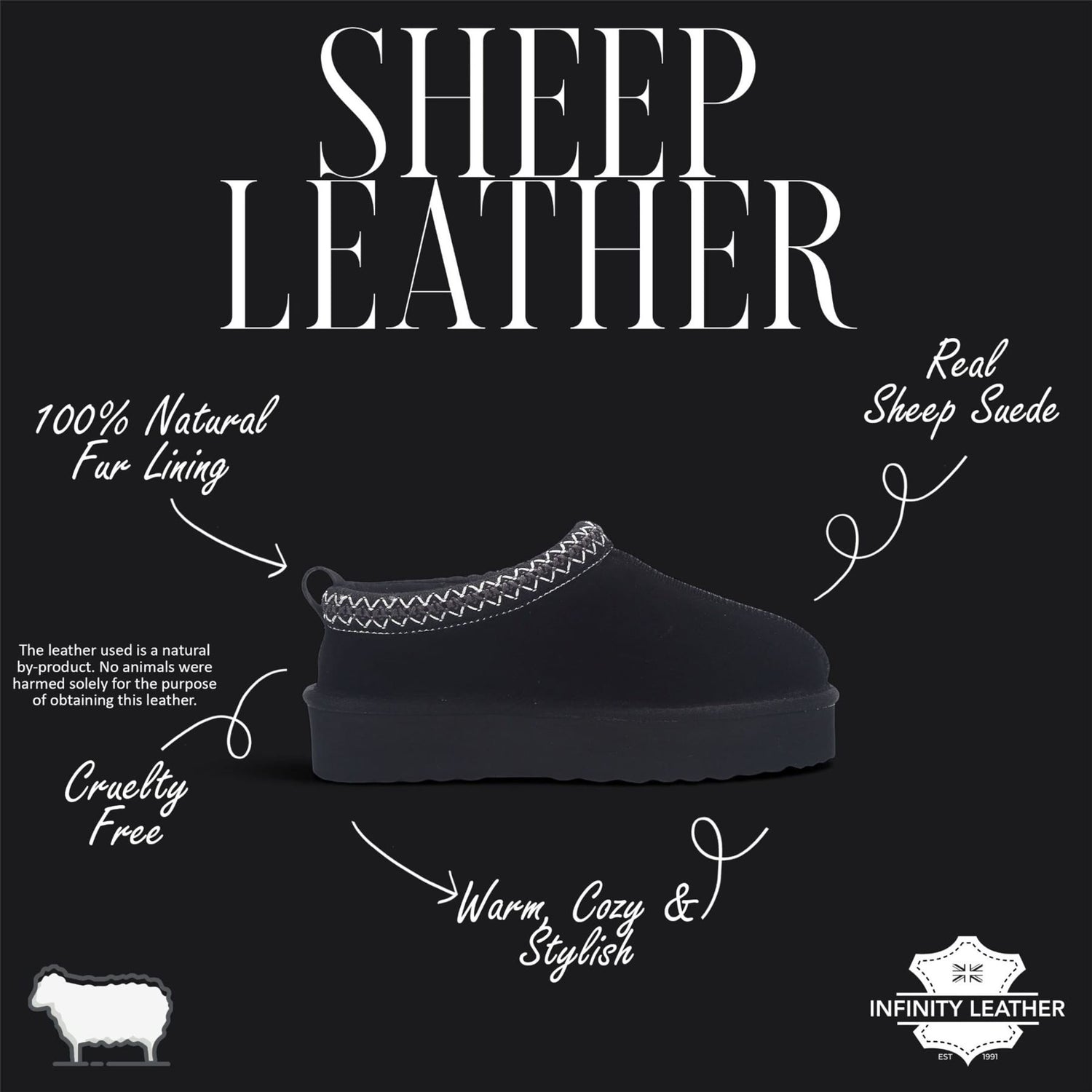 Women’s Black Genuine Sheepskin Real Fur Winter Platform Slippers - Polar