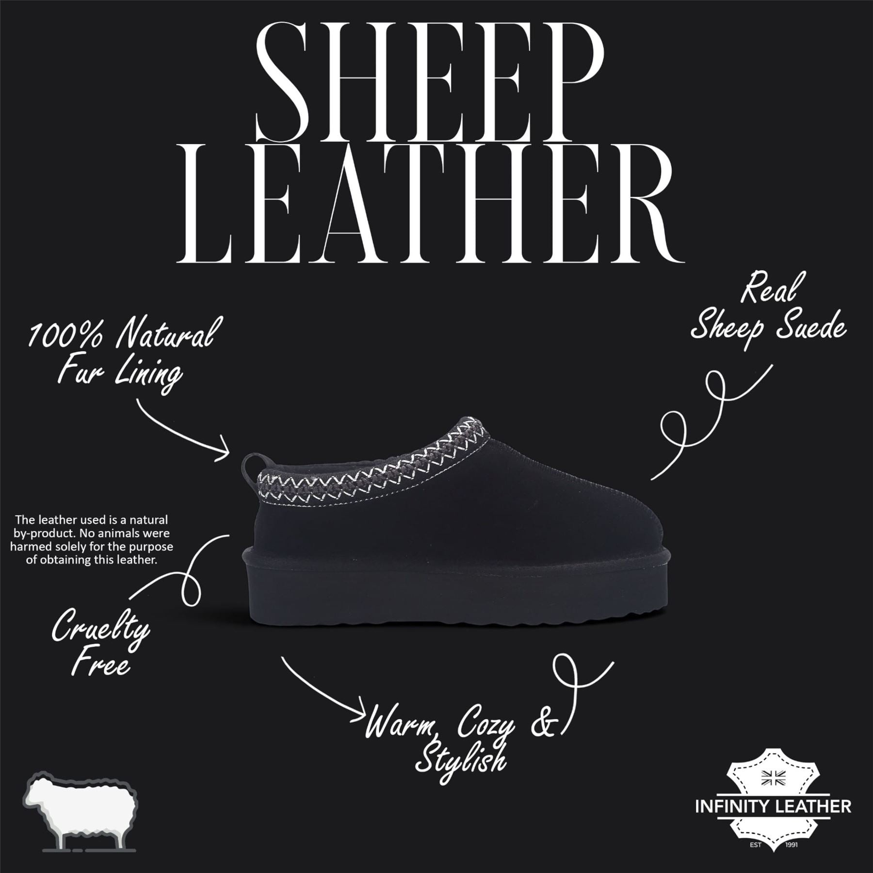 Women’s Black Genuine Sheepskin Real Fur Winter Platform Slippers - Polar