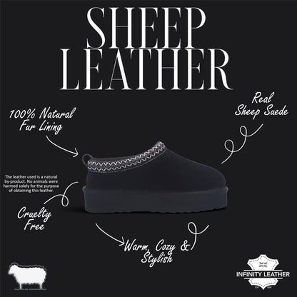 Women’s Black Genuine Sheepskin Real Fur Winter Platform Slippers - Polar