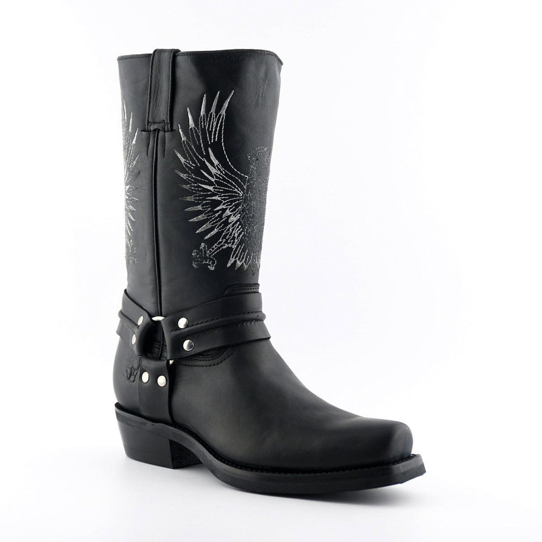 Grinders Mens Black Leather Cowboy Boots-Bald Eagle