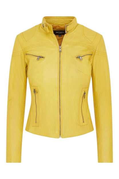 Womens Slim-Fit Leather Biker Jacket-Maldon