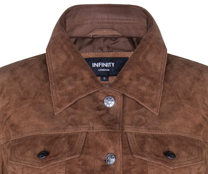 Womens Classic Suede Trucker Jeans Jacket-Neston