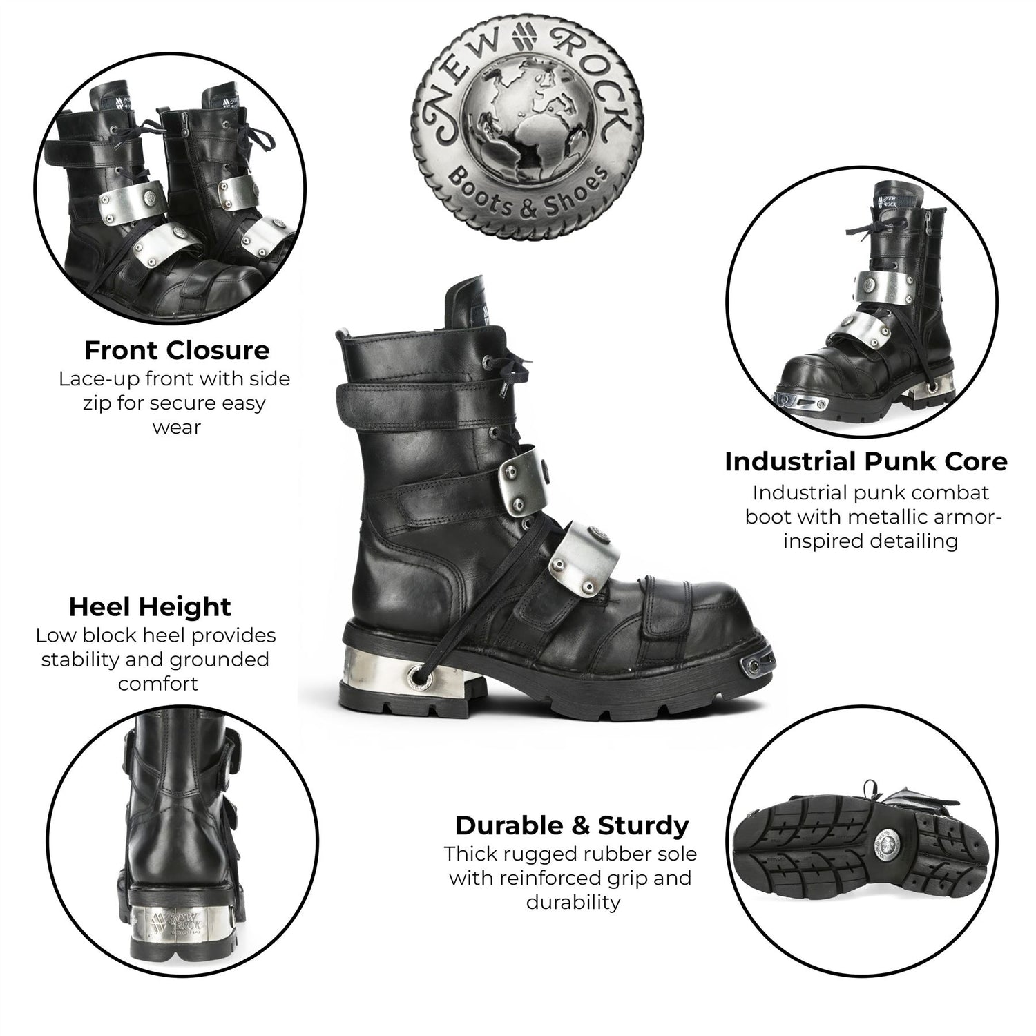 New Rock Metallic Black Leather Gothic Punk Rock High Boots - MET048-C9