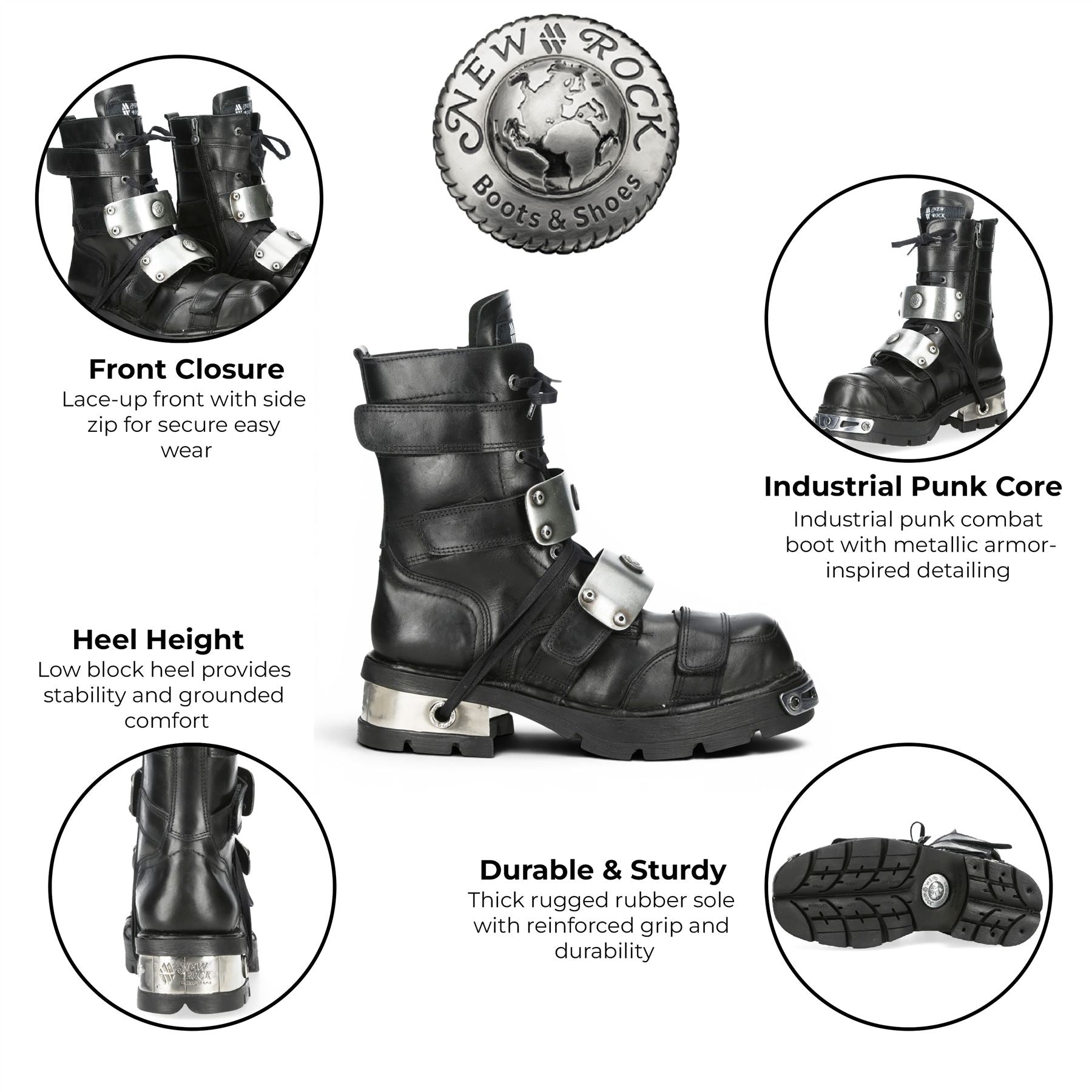New Rock Metallic Black Leather Gothic Punk Rock High Boots - MET048-C9