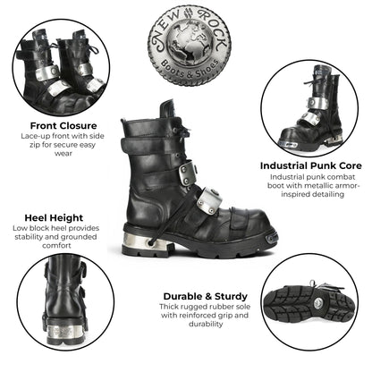 New Rock Metallic Black Leather Gothic Punk Rock High Boots - MET048-C9