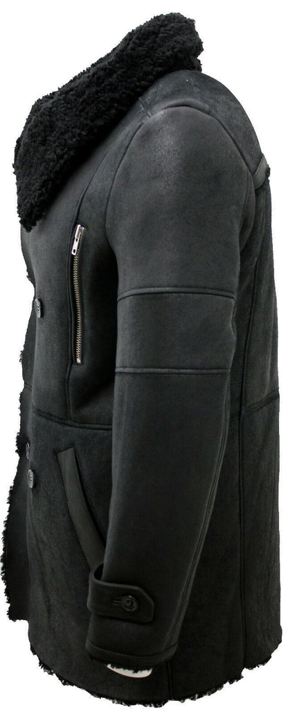 Mens Warm Sheepskin Leather Reefer Coat-Ledbury
