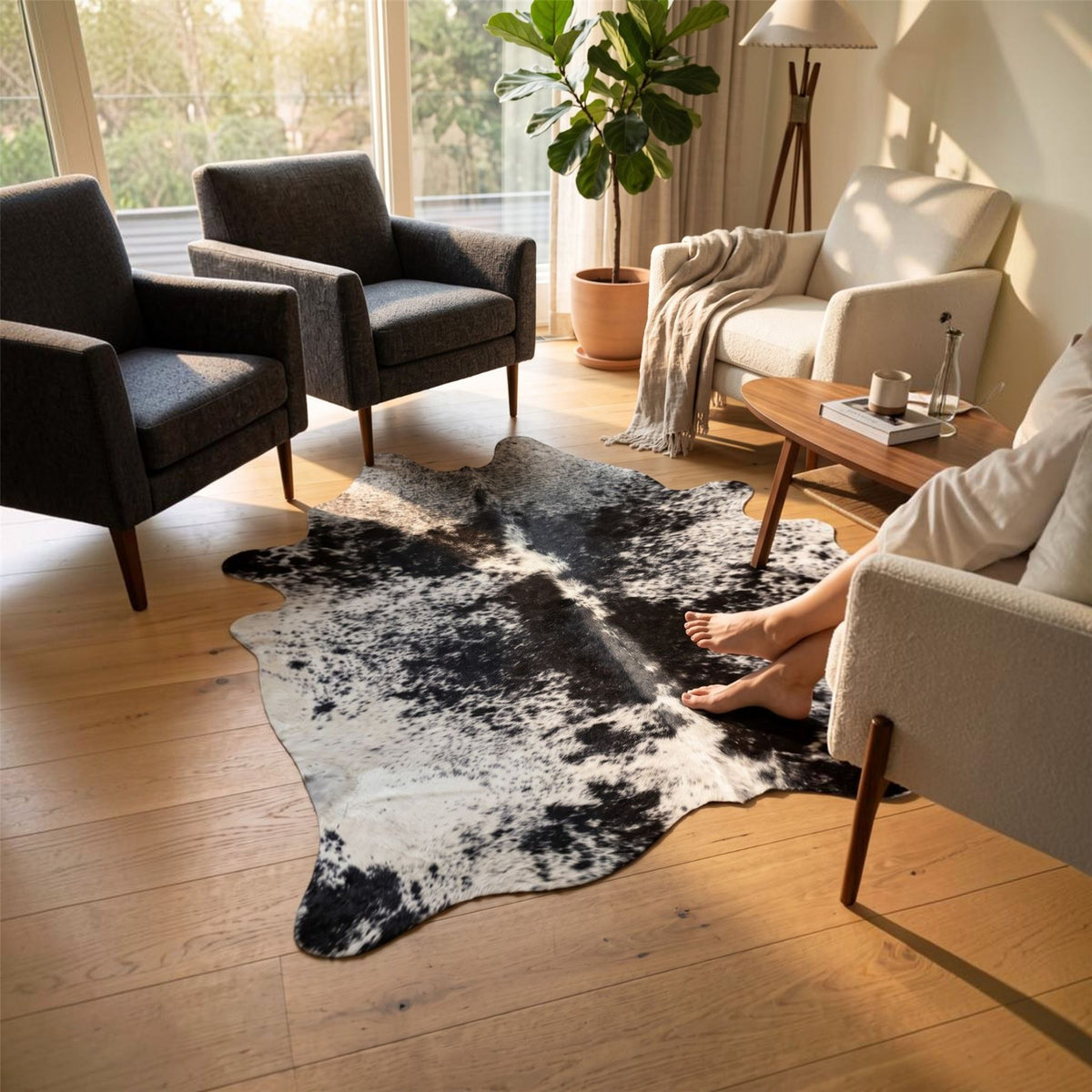 Genuine Cowhide Natural Leather Hairon Rug - Salt &amp; Papper
