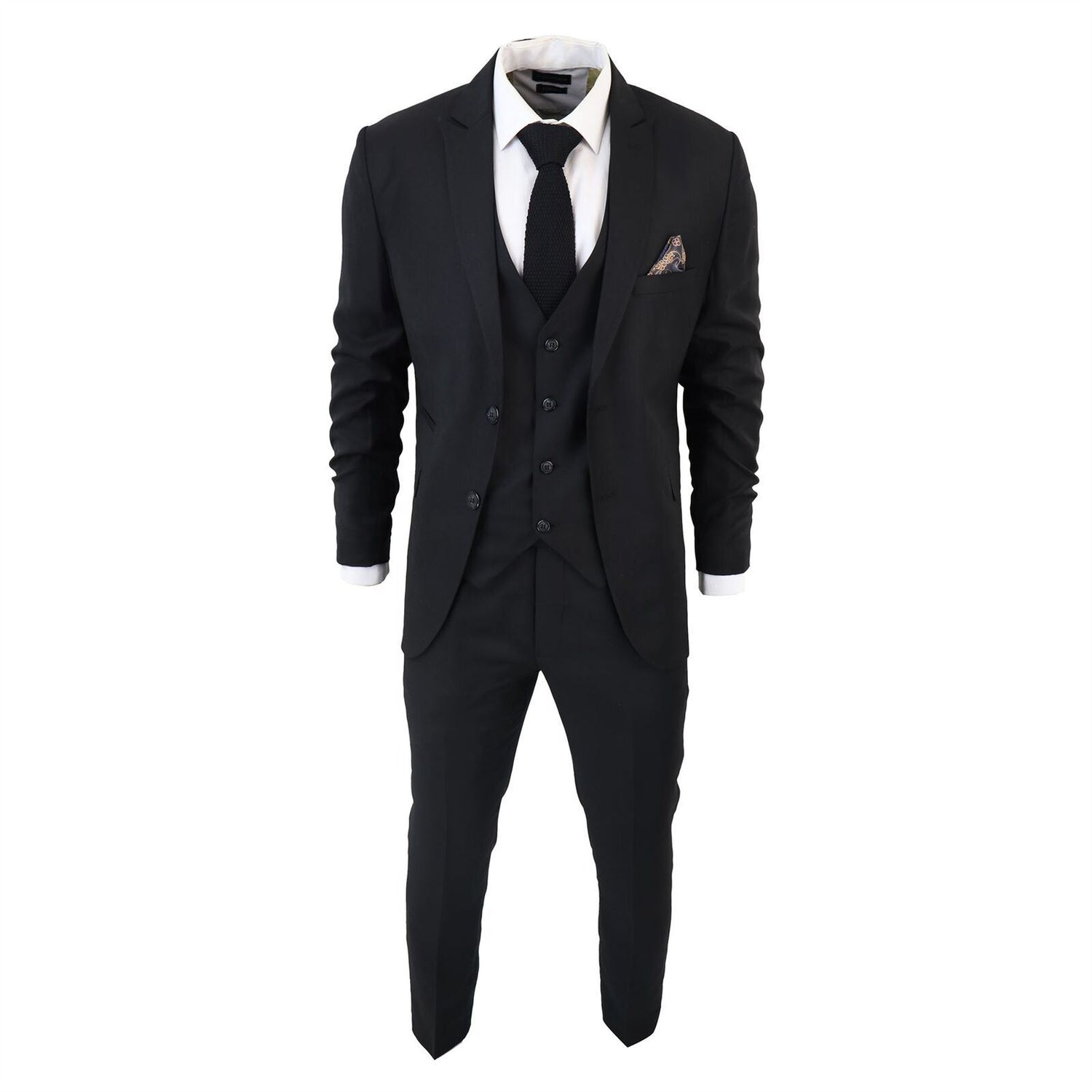 Mens IM1 Classic Plain Black 3 Piece Suit - Upperclass Fashions 