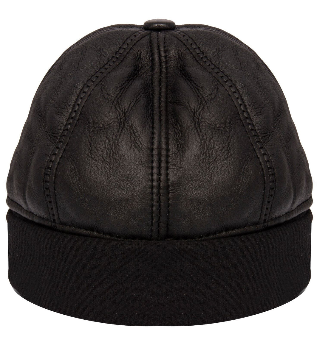 Mens Leather Black Beanie Hat 100% Sheepskin Winter 6 Panel Hat One size