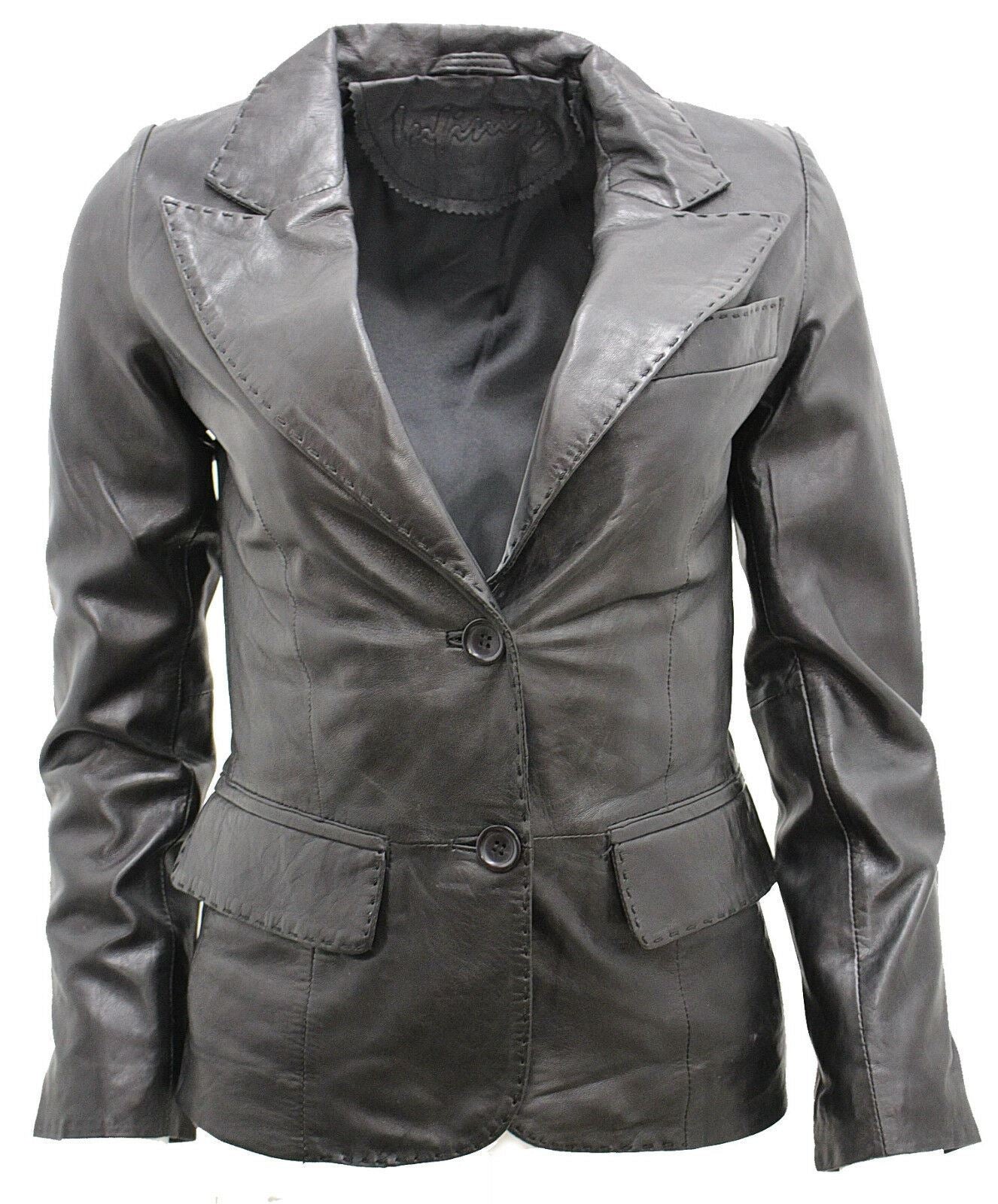 Womens 2 Button Leather Blazer Jacket-Newport