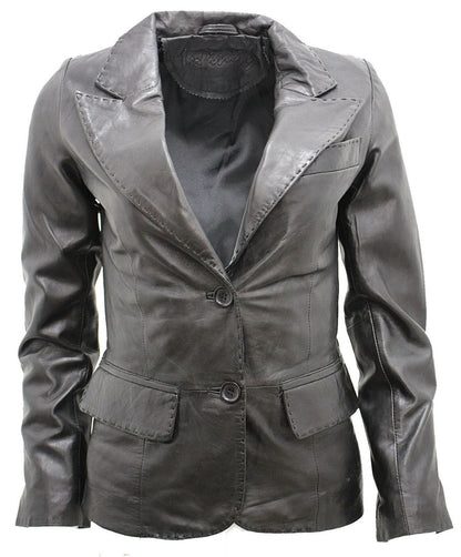 Womens 2 Button Leather Blazer Jacket-Newport