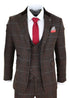 Mens 3 Piece Dark Brown Check Tweed Herringbone Vintage Classic Suit - Upperclass Fashions 