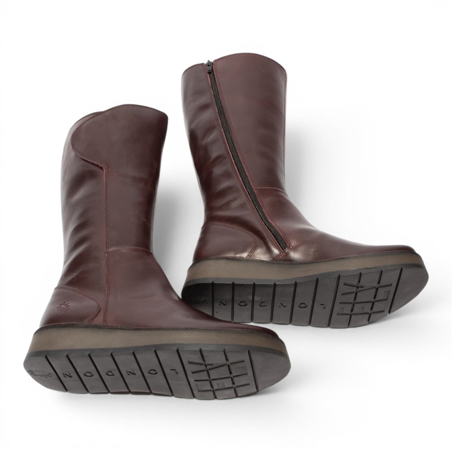 Fly London Womens Wine Leather High Pull On Long Boots - RHEA042