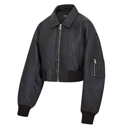 Womens Oversized Leather MA-1 Bomber Jacket - Warrington