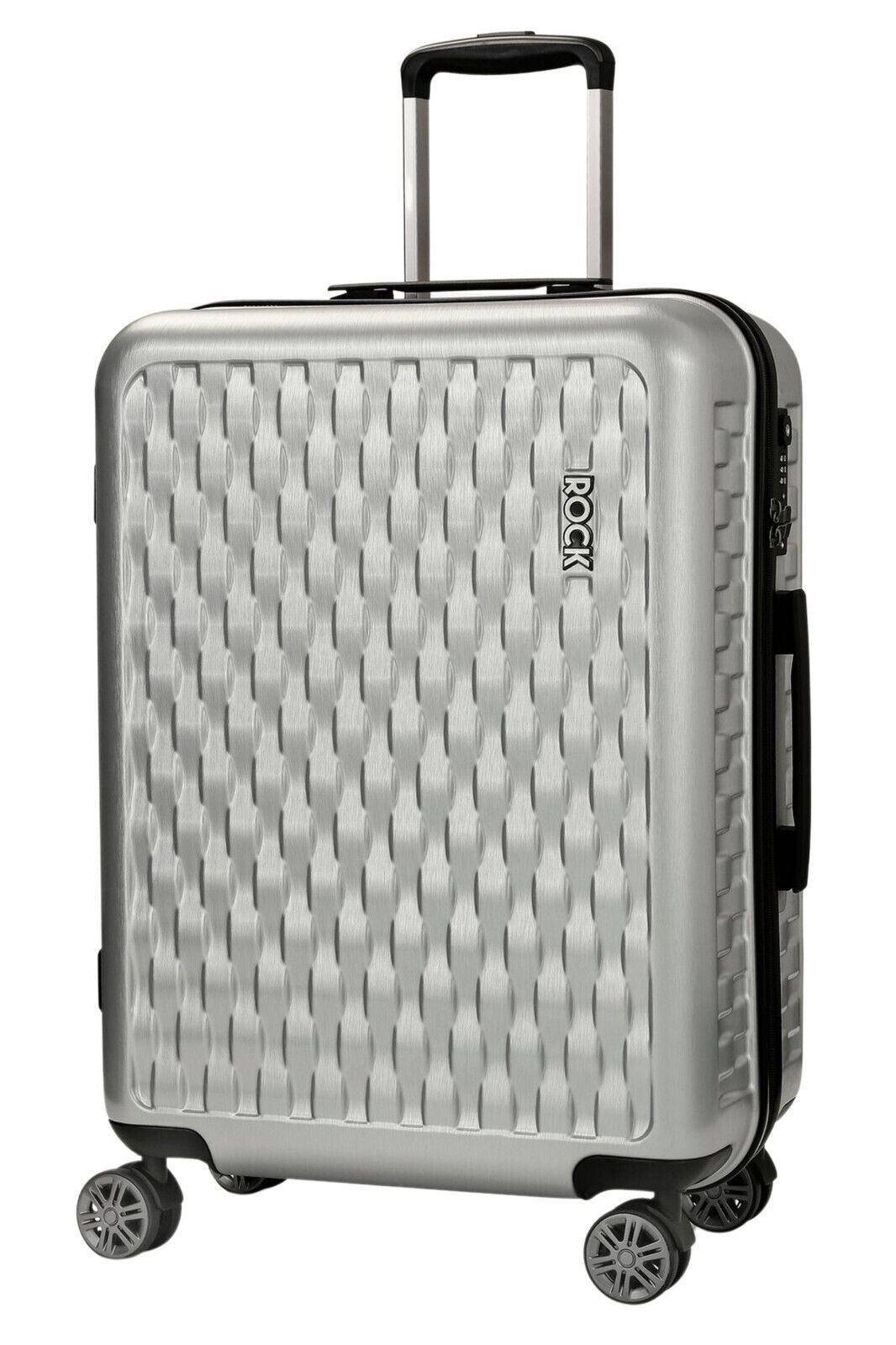 Hard Shell Silver Suitcase Set 8 Wheel Luggage Trolley Case Holiday Travel Bag