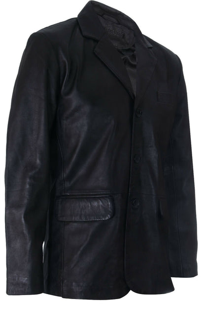 Mens Leather Classic 3 Button Blazer Jacket-Dudley