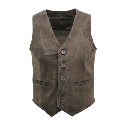 Mens Soft Suede Leather Waistcoat-Grays