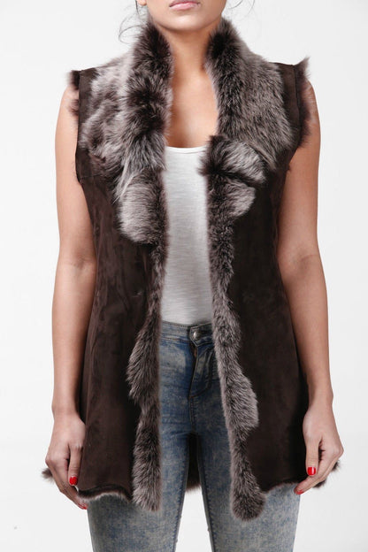 Womens Warmer Toscana Sheepskin Long Gilet-Seaford