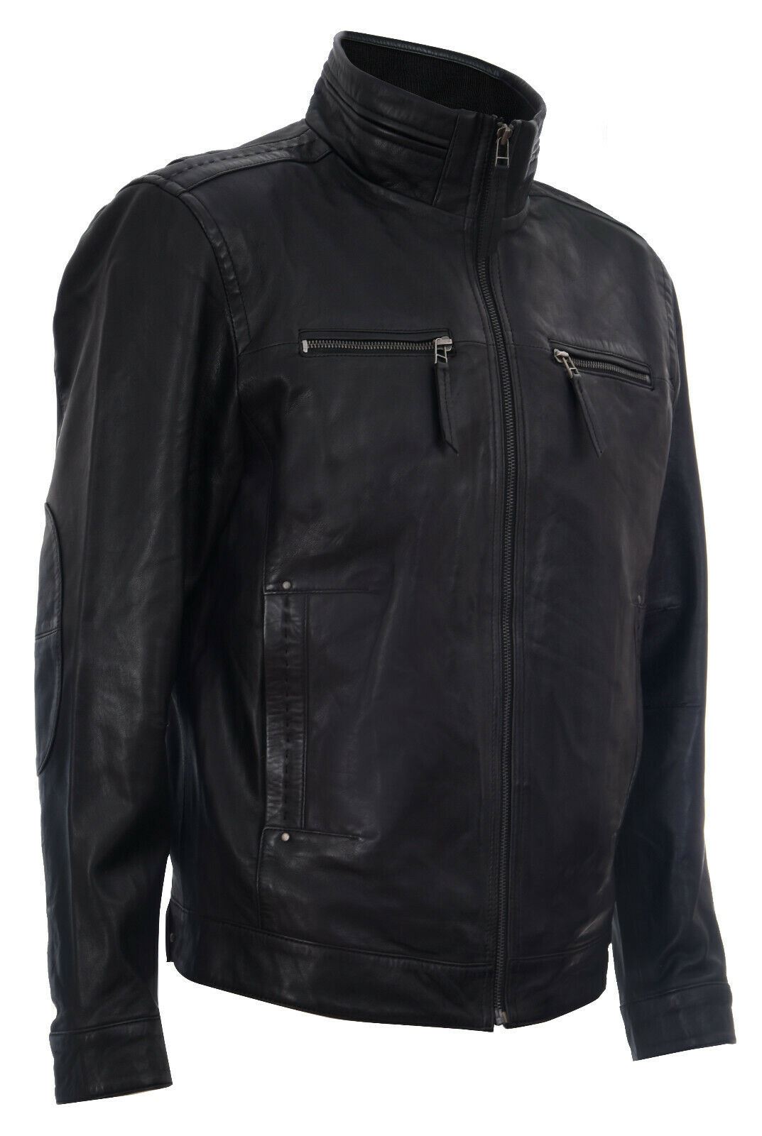 Mens Classic Leather Biker Jacket-Stevenage - Upperclass Fashions 