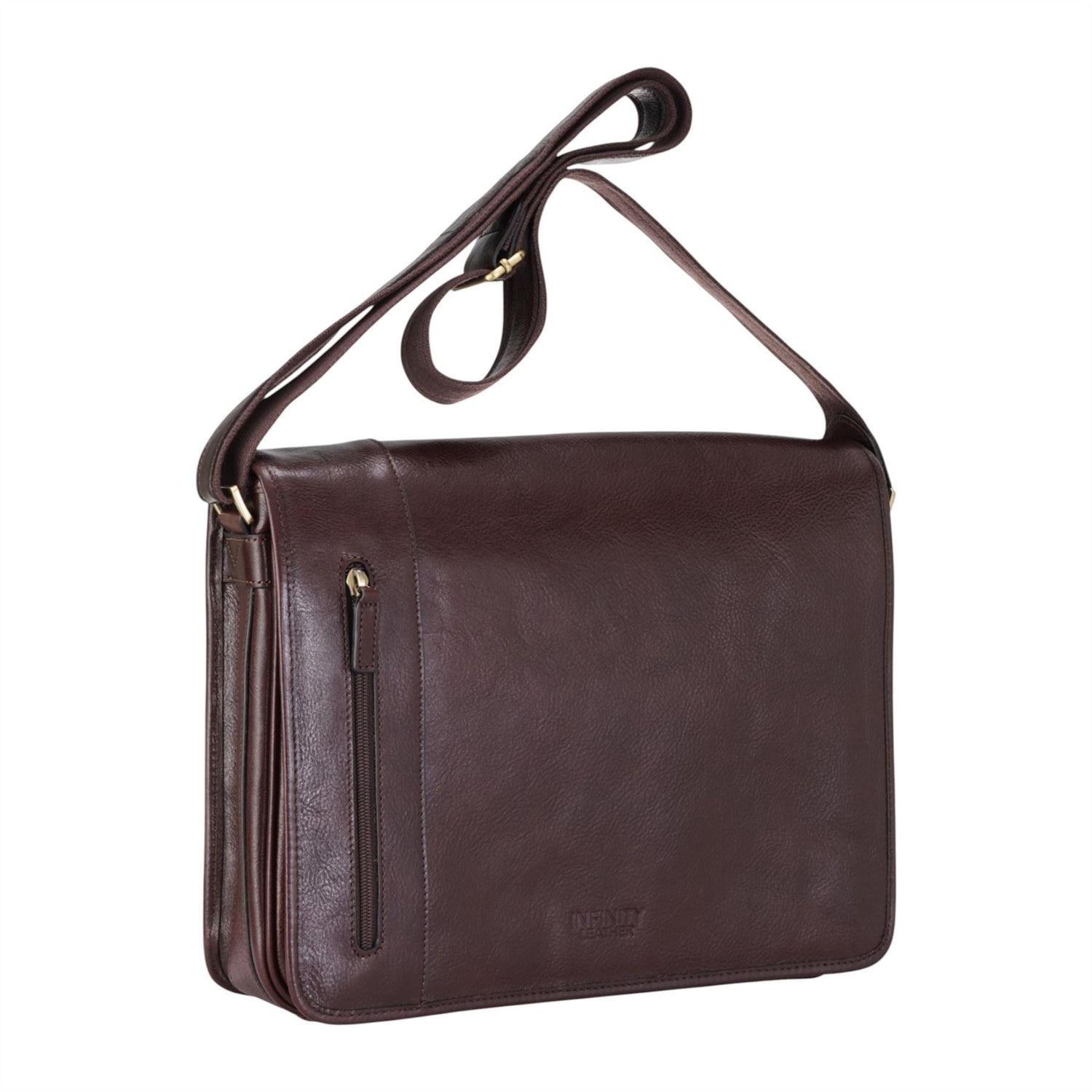 Genuine Leather Brown Laptop Satchel Messenger Shoulder Bag - Astor