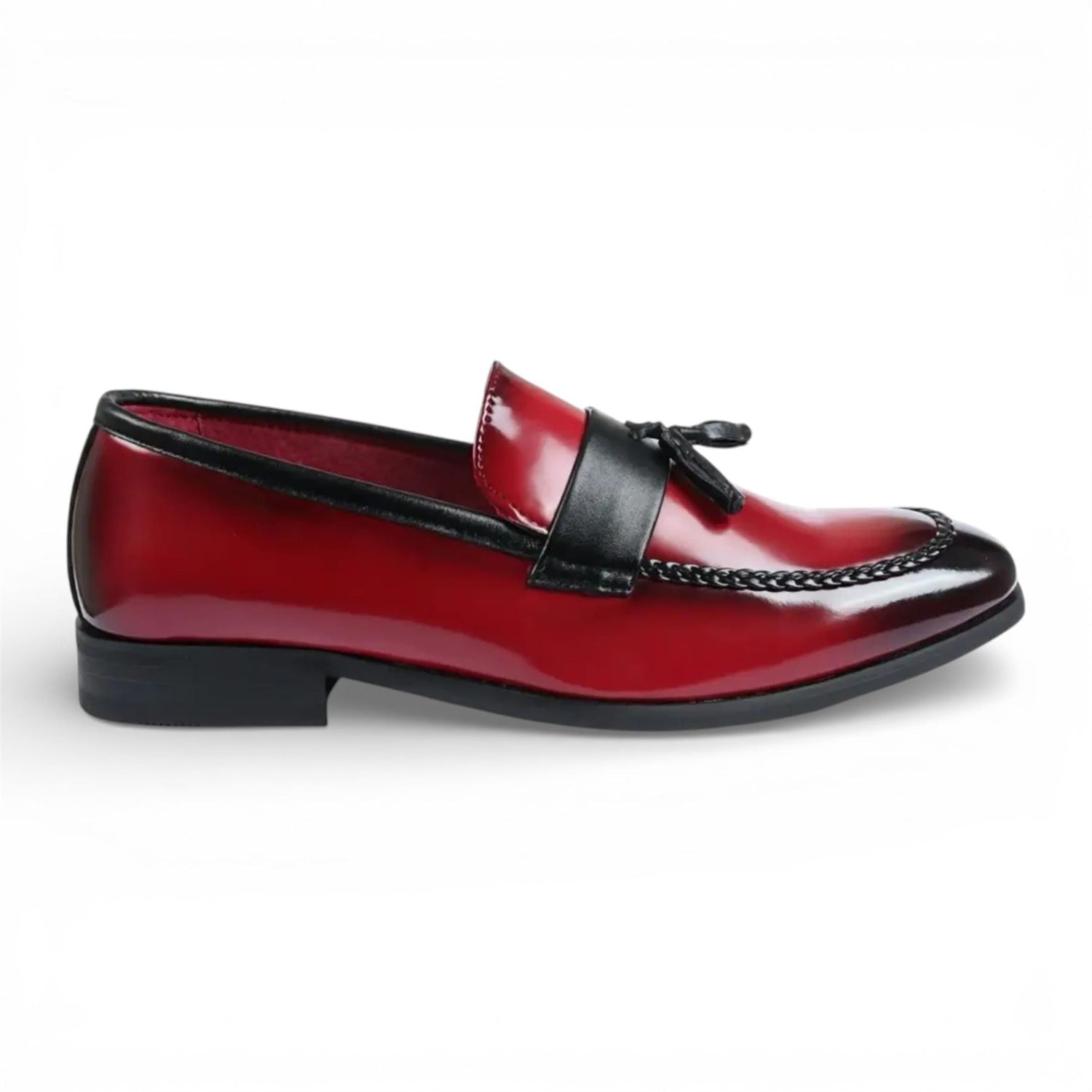 Mens Red Tassel High-Gloss Patent Faux Leather Formal Loafers Shoes