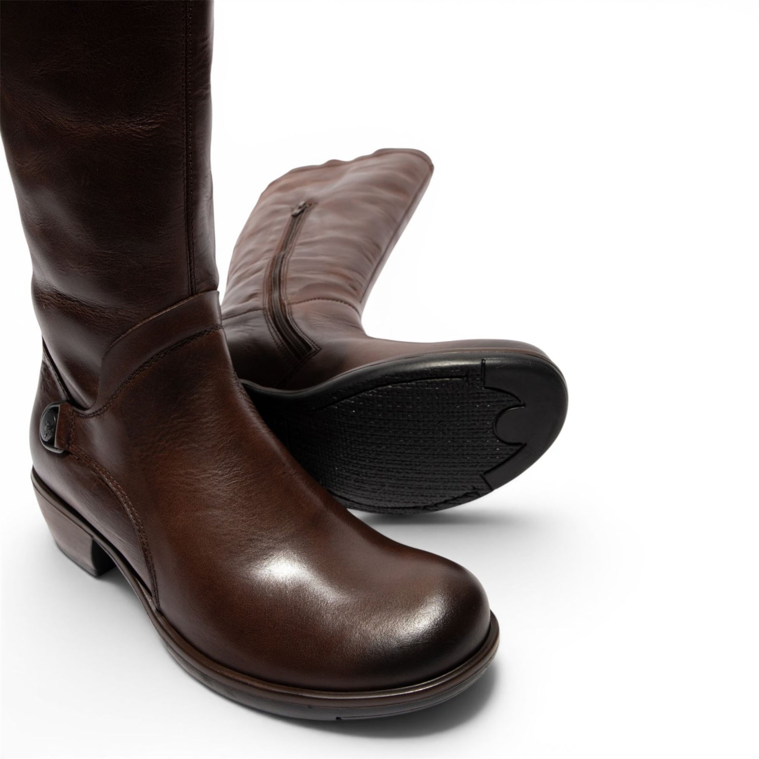 Fly London Womens Brown Leather High Heeled Riding Long Boots - MISTRY