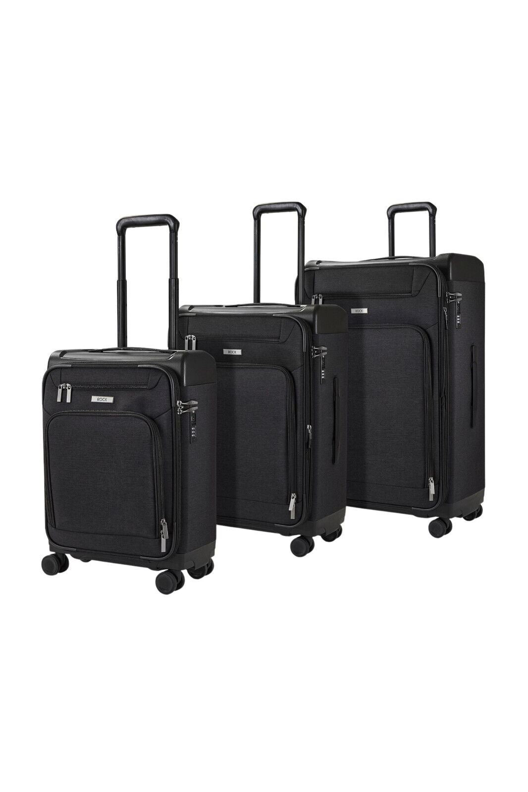 Lightweight Black Soft Suitcases 4 Wheel Luggage Travel Trolley Cases Cabin Bags - Upperclass Fashions 