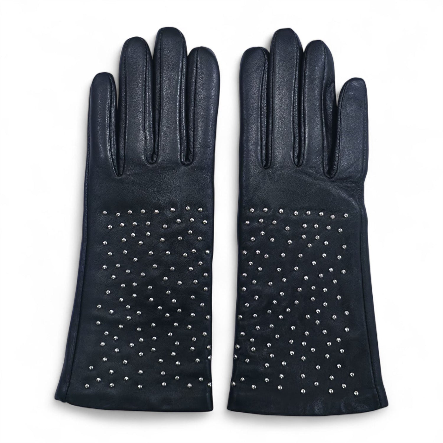 Womens Italian Leather Winter Studded Design Soft Wool Lining Gloves - L-GLV-601