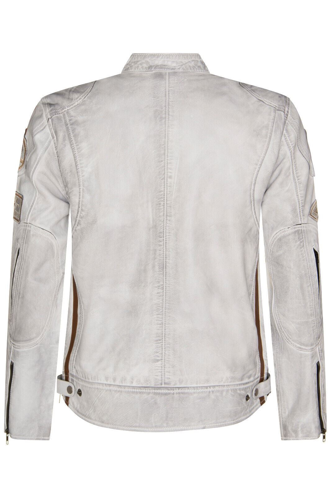 Mens Versatile Leather Biker Jacket-Stone