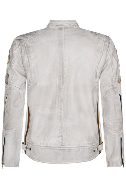 Mens Versatile Leather Biker Jacket-Stone