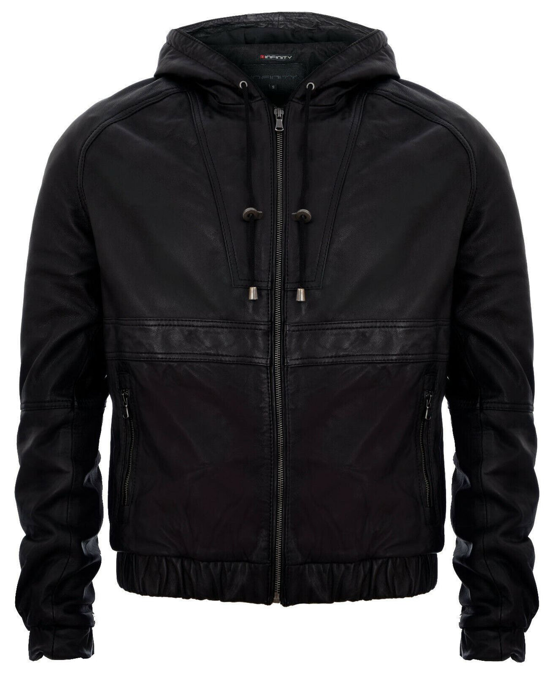 Mens Leather Hooded Bomber Jacket-Chorley
