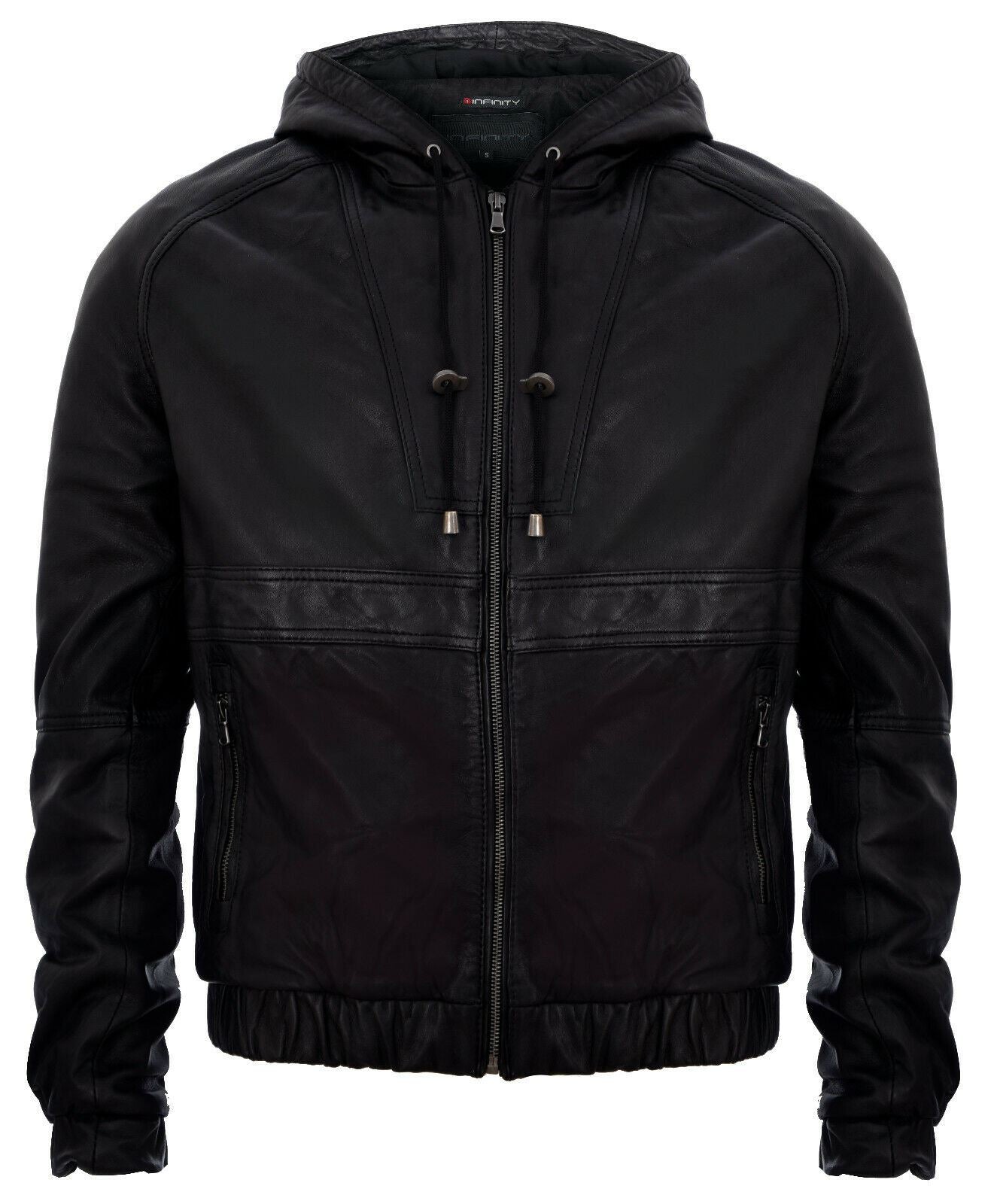 Mens Leather Hooded Bomber Jacket-Chorley