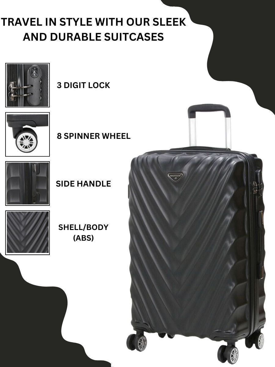 Strong Black Hard shell Suitcase 4 Wheel ABS Lightweight Cabin Luggage - Upperclass Fashions 