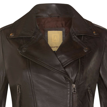Womens Vintage Leather Biker Jacket-Malton - Upperclass Fashions 