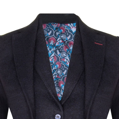 Womens 1920s Navy Blue Wool Classic Retro Vintage Blazer