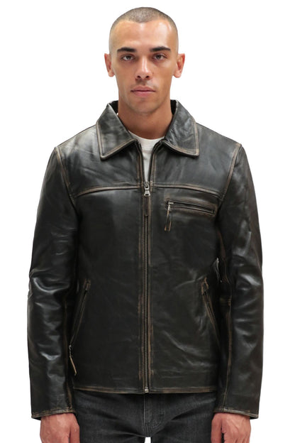 Mens Cow Hide Harrington Leather Biker Jacket-Sleaford