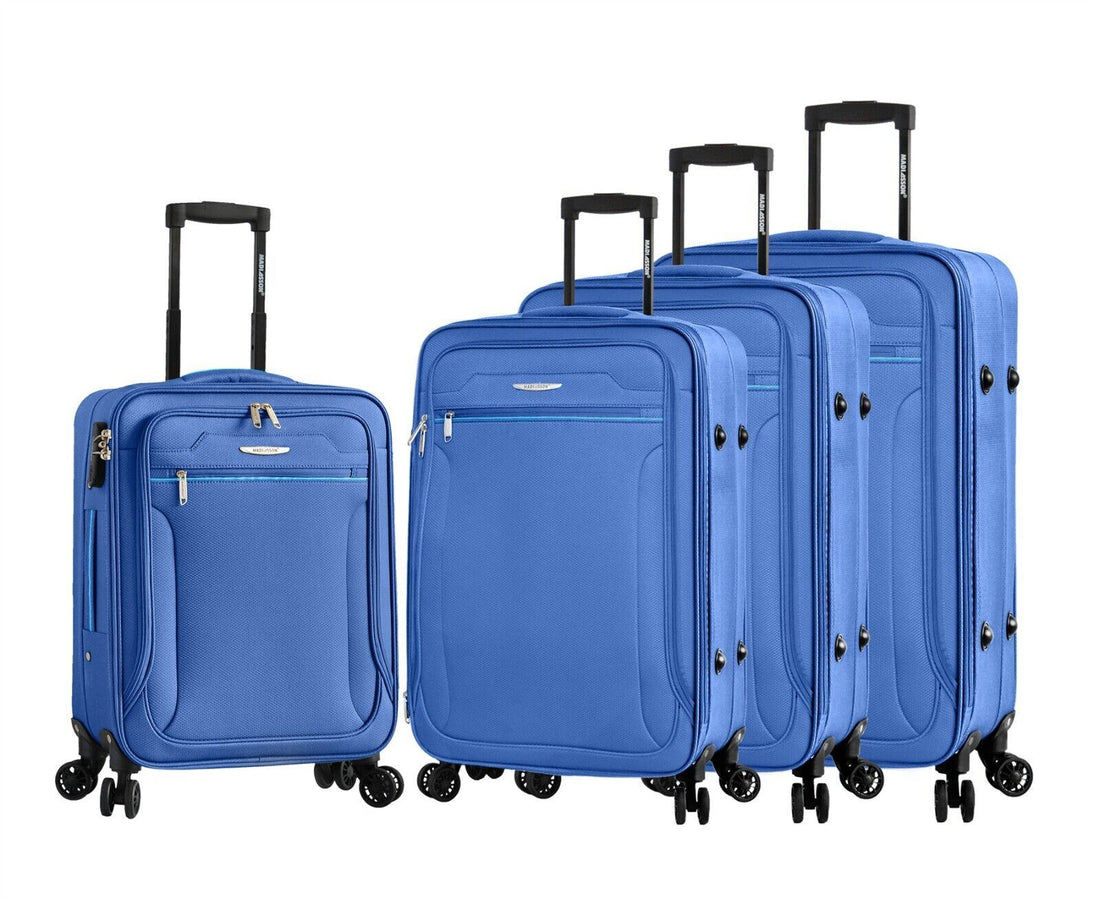 Blue Lightweight Soft Suitcases 4 Wheel Luggage Travel Expandable