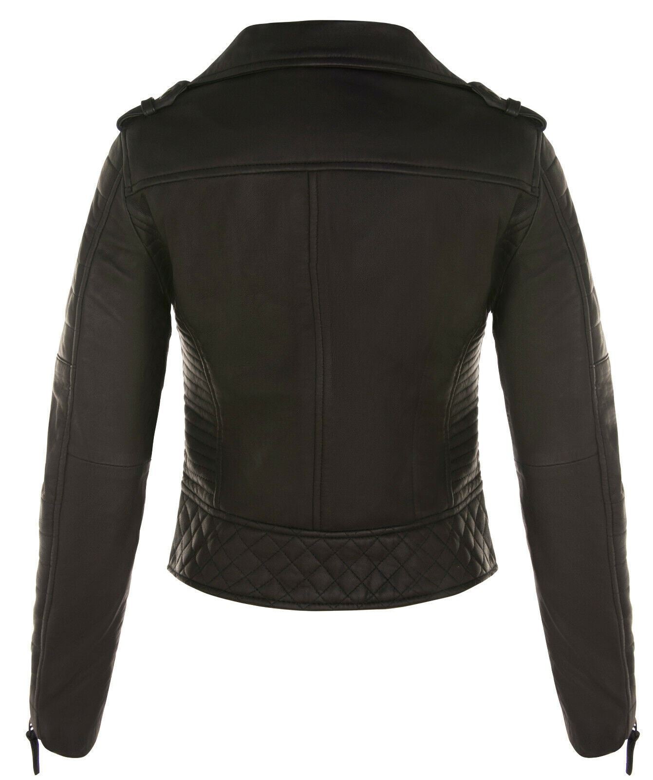 Womens Quilted Brando Leather Biker Jacket-Loftus