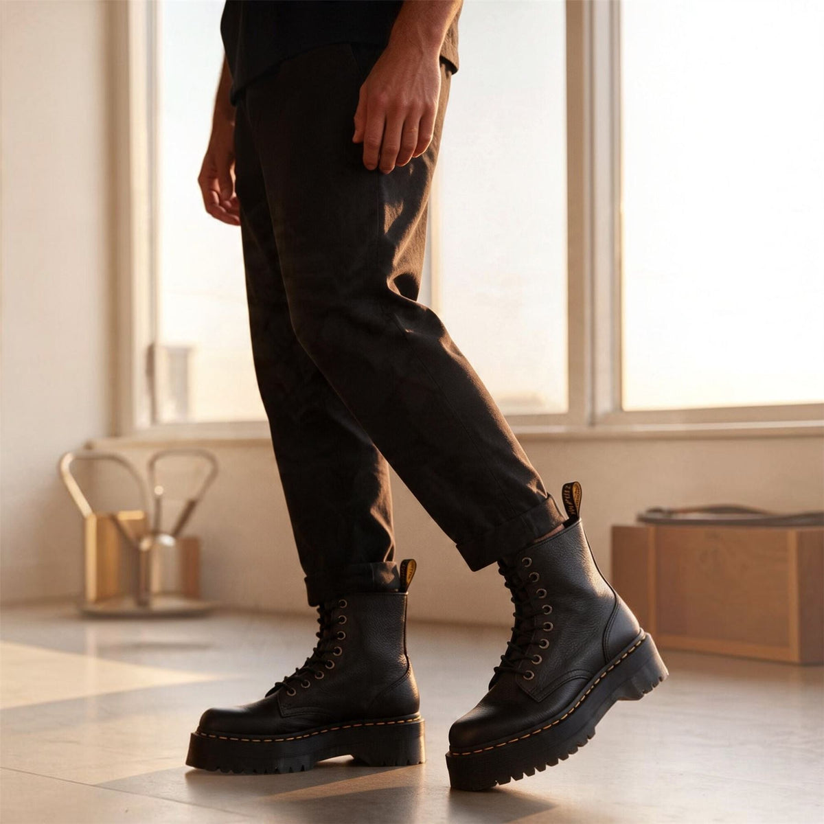 Dr Martens  Jadon III Black Soft Leather Platform Boots -26378001
