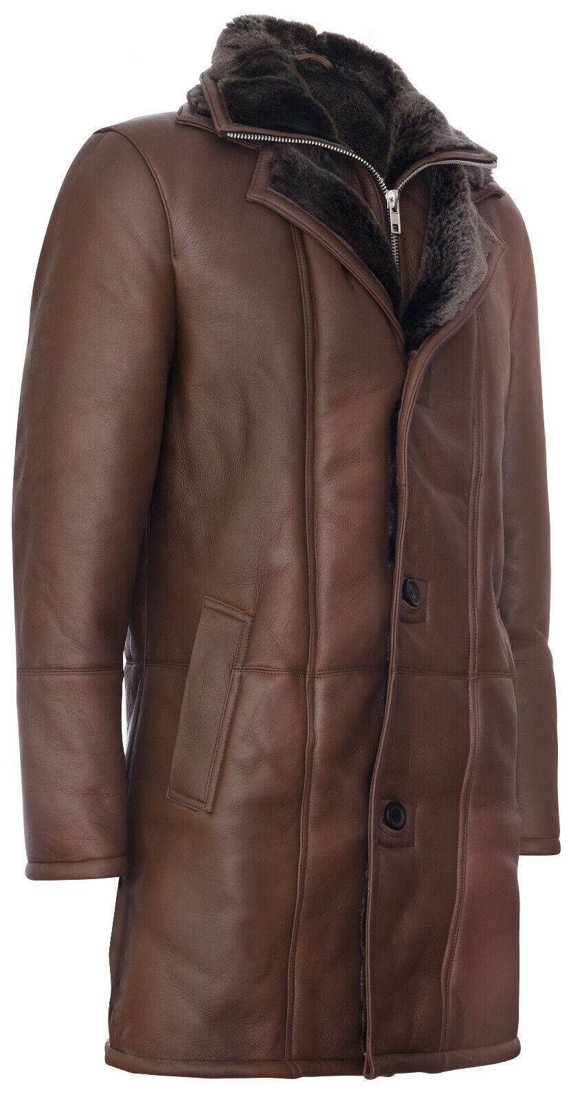 Mens Warm Sheepskin Leather Overcoat-Ilford