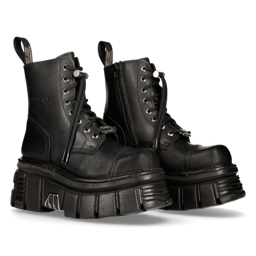 New Rock Black Leather Combat Tower Boots- M-NEWMILI083-S21