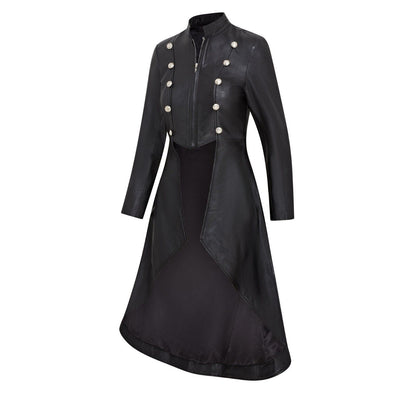 Womens Gothic Full Length Edwardian Leather Coat - Wantage