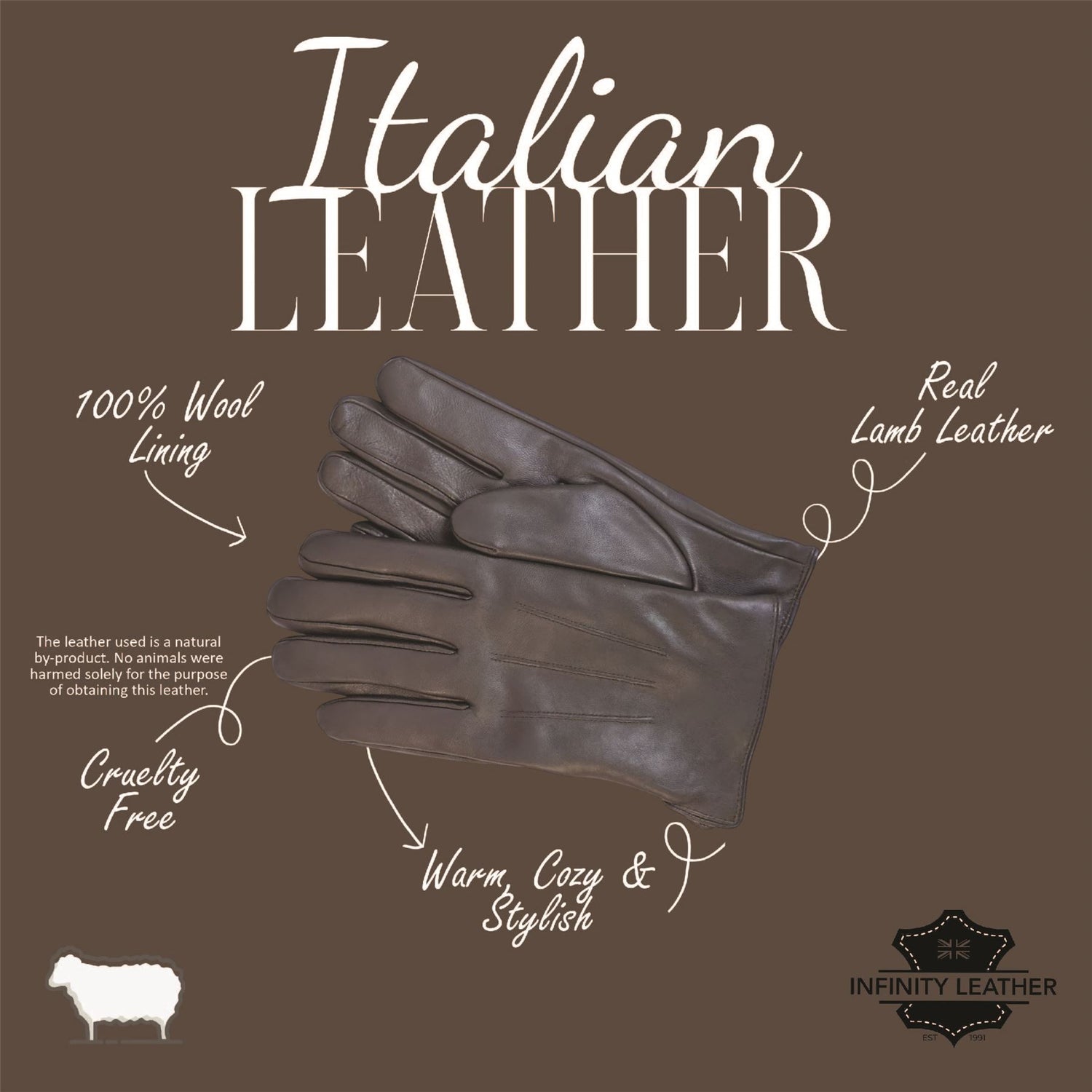 Men’s Italian Leather Warm Wool Lining Winter Gloves - M-LGV-305