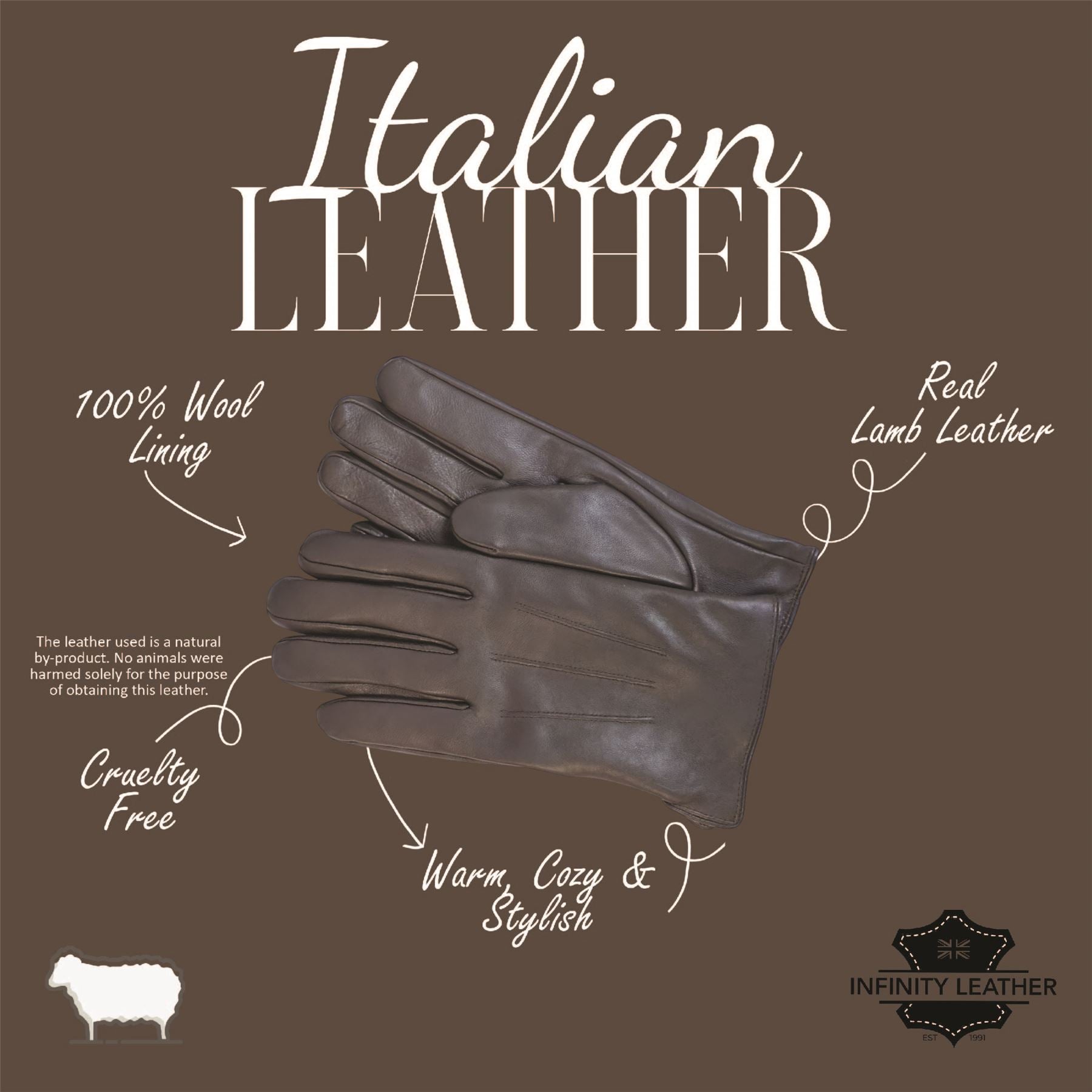 Men’s Italian Leather Warm Wool Lining Winter Gloves - M-LGV-305