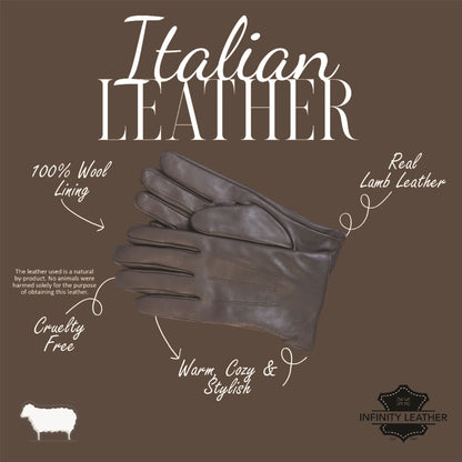 Men’s Italian Leather Warm Wool Lining Winter Gloves - M-LGV-305