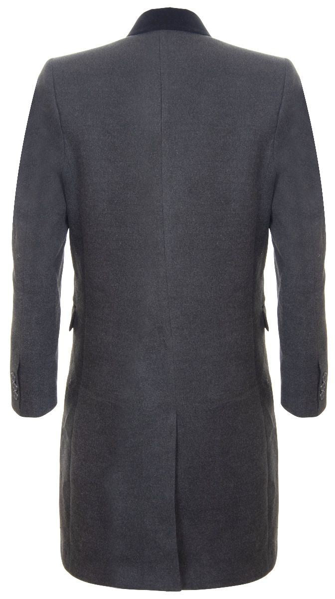 Mens 3/4 Grey Long Double Breasted Crombie Overcoat Wool Coat Peaky Blinders