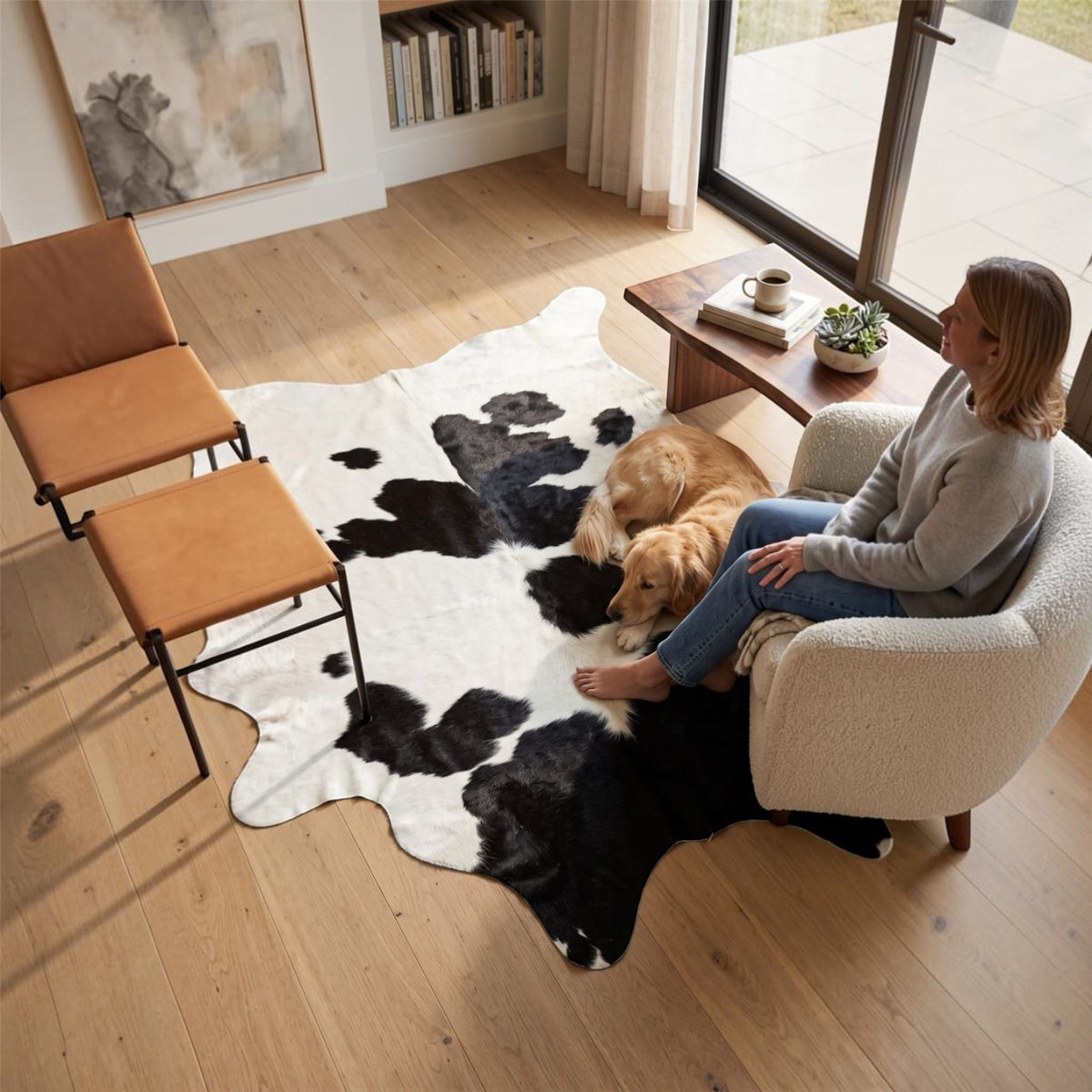 Natural Cow Leather Black White Cowhide Hairon Rug